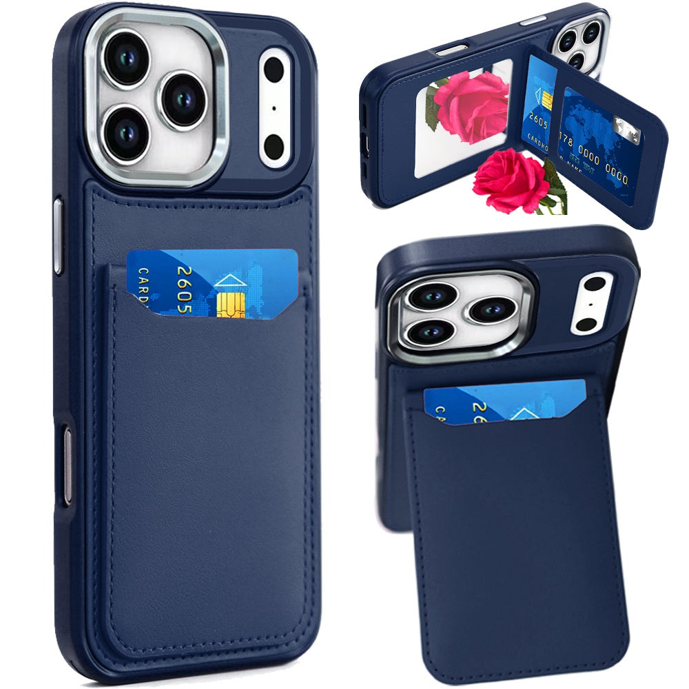 For Apple iPhone 17 Pro Max (6.9") PU Leather Wallet Cover with Credit Card Holder, Kickstand & Mirror Inside Slim Fit TPU & PC Hybrid Design Case Cover Red