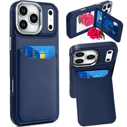 For Apple iPhone 17 Pro Max (6.9") PU Leather Wallet Cover with Credit Card Holder, Kickstand & Mirror Inside Slim Fit TPU & PC Hybrid Design Case Cover Red