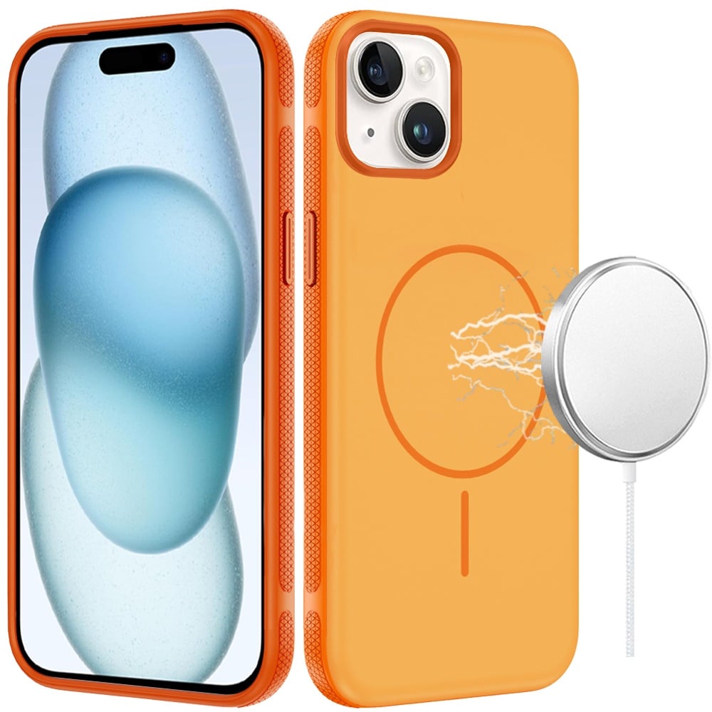 For iPhone 15 Plus (6.7") Super Magnetic Premium Edged Core Matte Thick Hybrid Drop Protection Shockproof Design Case Cover Cosmic Orange