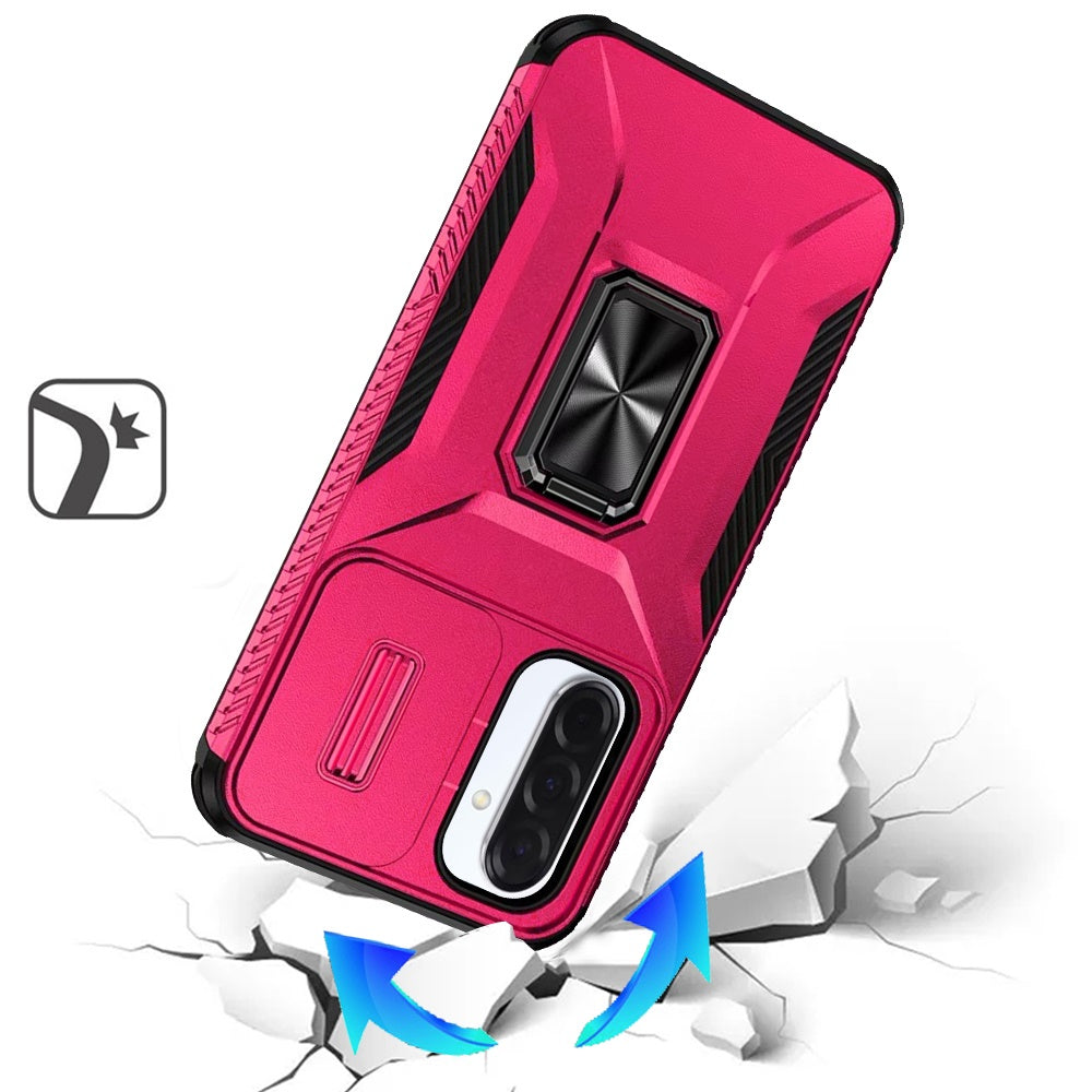For Samsung Galaxy A17 5G Case, Camera Cover with Magnetic Rotation Ring Stand, Military Grade Hybrid Hard TPU Shockproof Case Cover