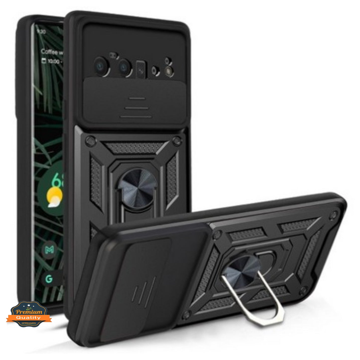 For Google Pixel 10 /Pixel 10 Pro Hybrid Shockproof, Built-in Sliding Camera Lens Protection with Magnetic Finger Ring Stand Holder Case Cover