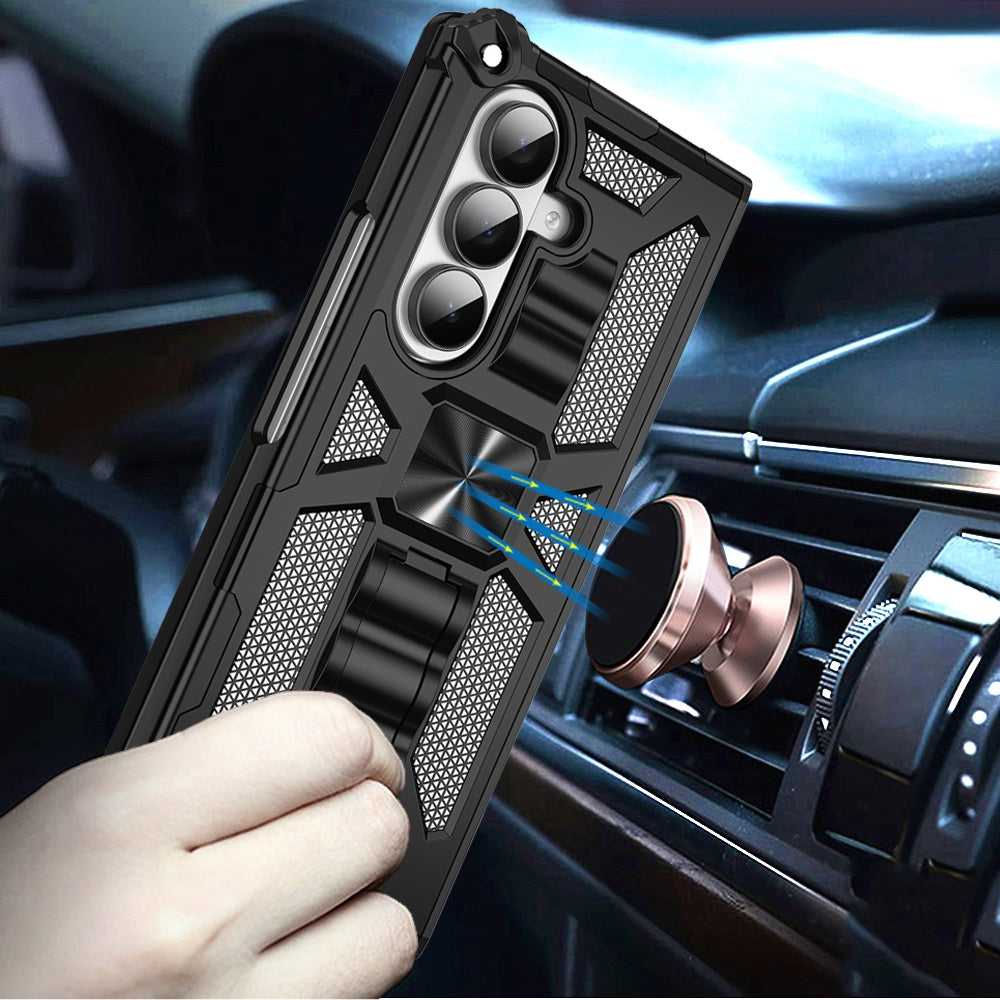 For Samsung Galaxy Z Fold 7 Hybrid Shockproof [Military Grade] Rugged Protective with Magnetic Car Mount & Invisible Stand Case Cover