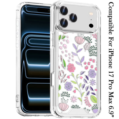 Phone Case for Apple iPhone 17 Pro Max (6.9") Beautiful Floral TPU Shockproof Hybrid Rubber PC Slim Lightweight Protective Designer Pattern Cover Purple and Green Wildflowers