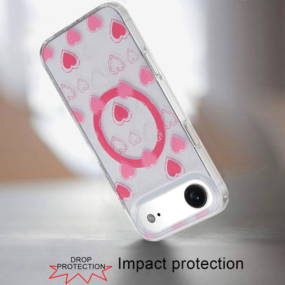 For Apple iPhone 17 Stylish Pattern Fashion IMD Printed Design TPU Double Layer Slim Shockproof with Magnetic Back Case Cover Pink Heart
