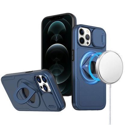 For Samsung Galaxy S21 FE /Fan Edition Full Coverage with Camera Window, Magnetic Circle, Rotatable Ring Stand, MagSafe Compatible, Shockproof Hybrid Protectiv Case Cover Blue