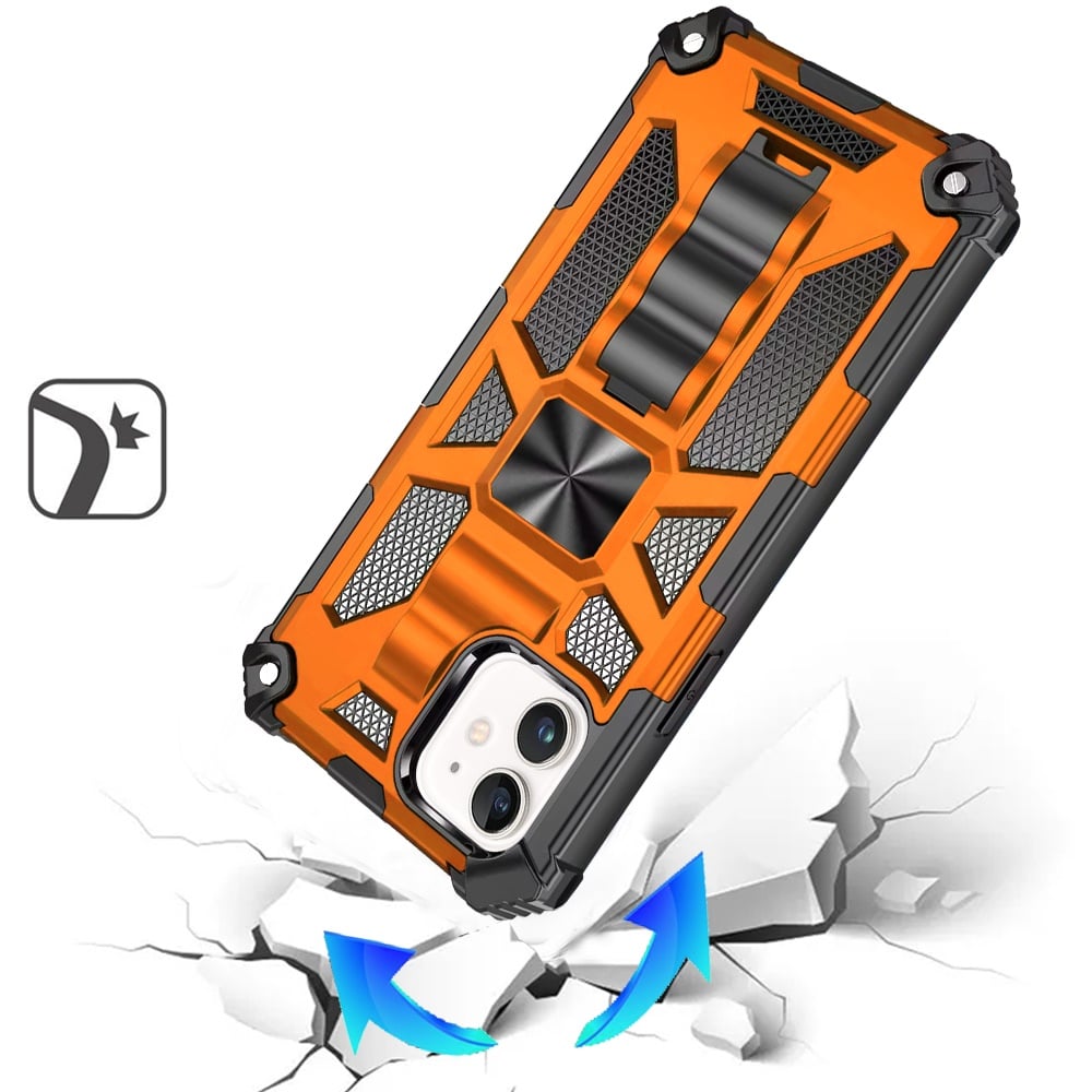 For Apple iPhone 11 Hybrid Shockproof [Military Grade] Rugged Protective with Magnetic Car Mount & Invisible Stand Case Cover Cosmic Orange