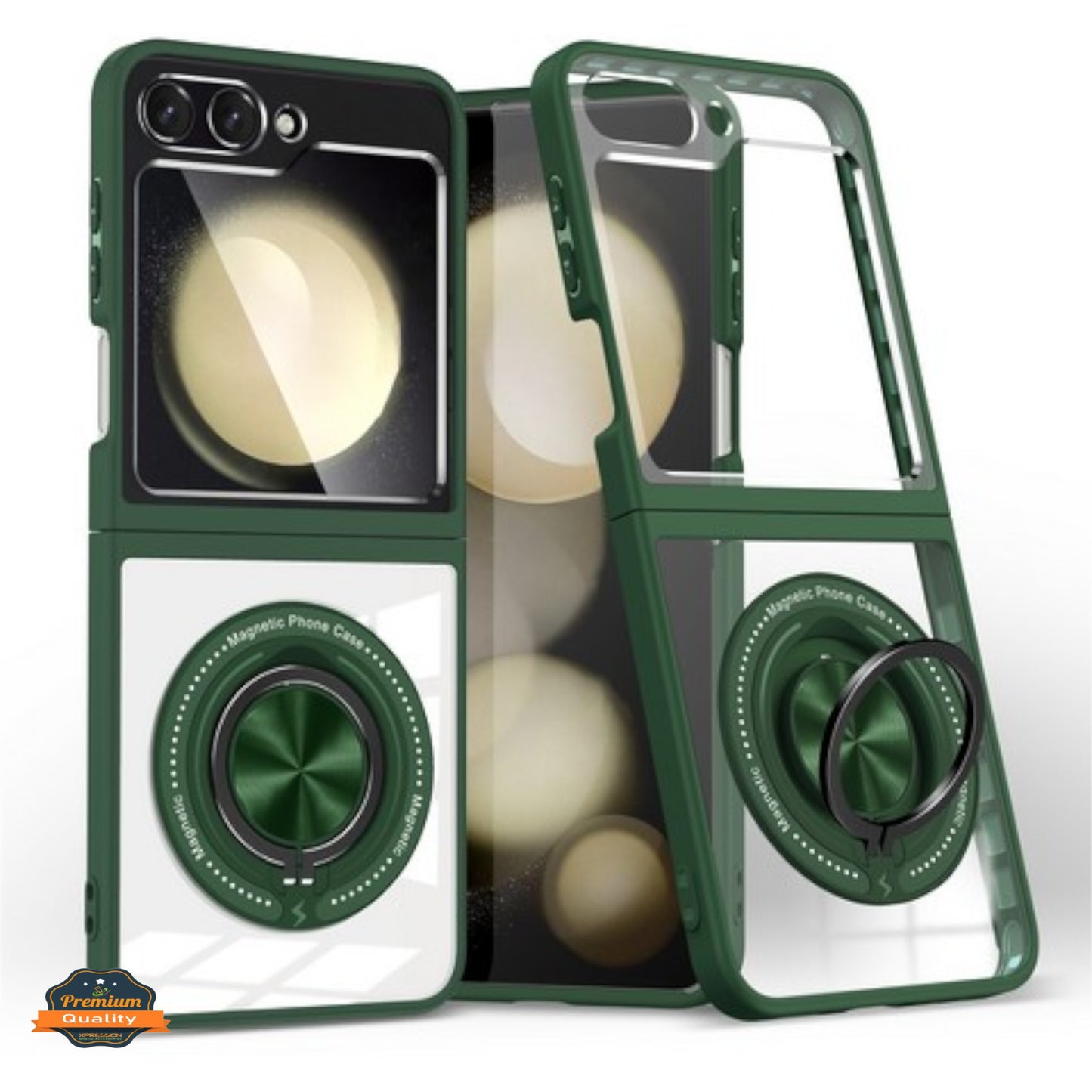 For Samsung Galaxy Z Flip 7 Clear Transparent Back Hybrid with Rotating Ring Stand, MagSafe Compatible Shockproof Slim TPU PC Case Cover