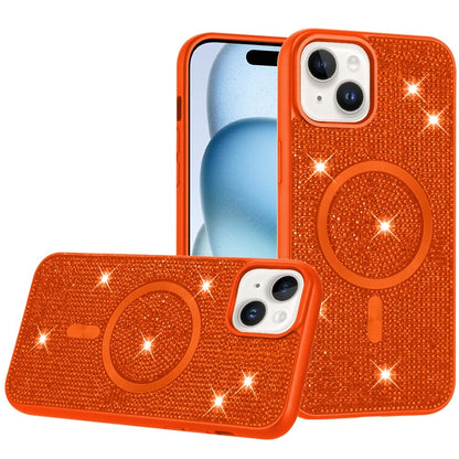 Phone Case for iPhone 15 Plus (6.7") Magnetic Bling Diamond Sparkle Hybrid Shockproof Rugged Grip Durable Protection Anti-Slip Armor Design Cover Cosmic Orange