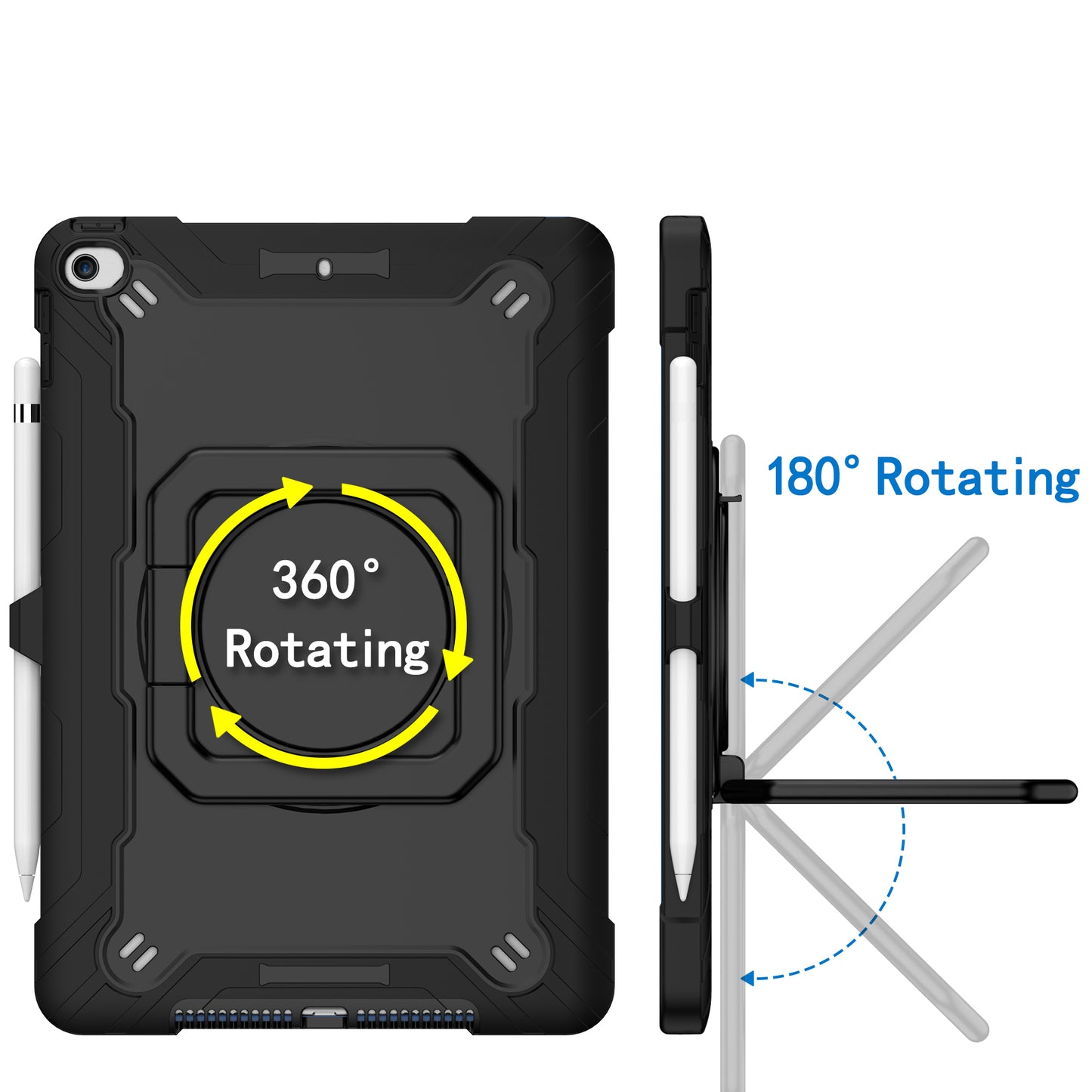 For Tough Hybrid 3 in 1 Case with 180° Rotating Kickstand, Adjustable Shoulder Strap, Shockproof TPU Rubber PC Black Tablet Case Cover