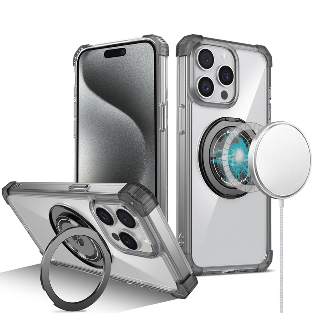 For Samsung Galaxy S22 Ultra Shield Magnetic [Compatible with Magsafe] with 360° Rotatable Ring Holder Invisible Stand Transparent Case Cover Black