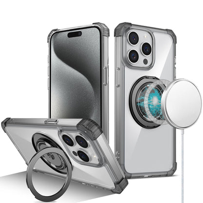 For Samsung Galaxy S22 Ultra Shield Magnetic [Compatible with Magsafe] with 360° Rotatable Ring Holder Invisible Stand Transparent Case Cover Black