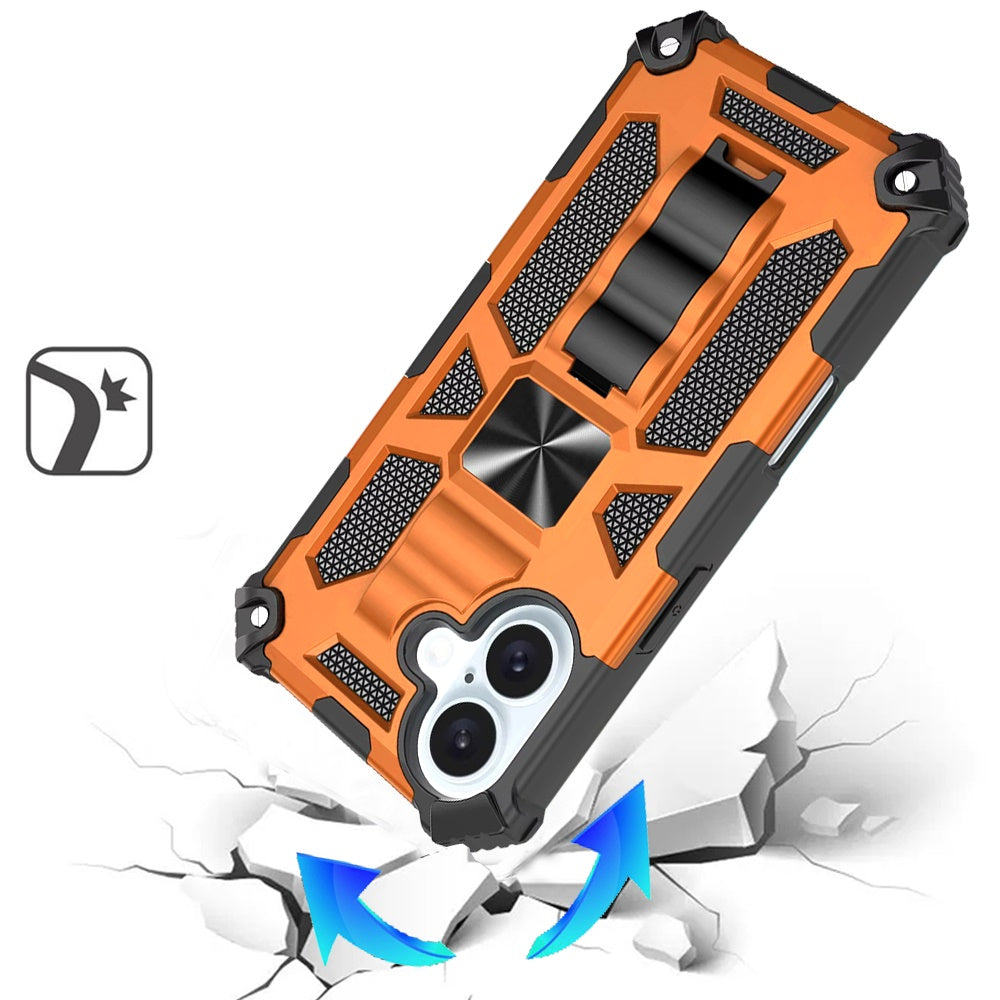 For Apple iPhone 17 (6.3") Hybrid Shockproof [Military Grade] Rugged Protective with Magnetic Car Mount & Invisible Stand Case Cover Cosmic Orange
