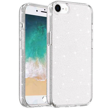 For Apple iPhone 17E /16E Transparent Glitter Shiny Sparkle Bling TPU Rubber Hard Back Hybrid Frame Shockproof Case Cover Clear