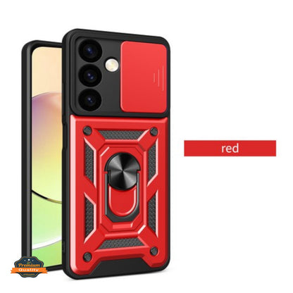 For Samsung Galaxy A37 5G Hybrid Shockproof, Built-in Sliding Camera Lens Protection with Magnetic Finger Ring Stand Holder Case Cover