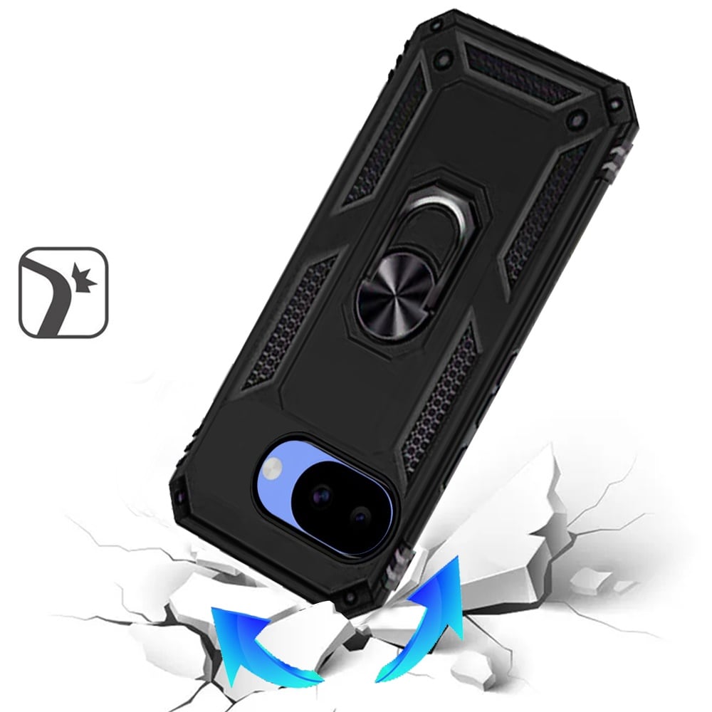 Phone Case for Google Pixel 10A Rotatable Ring Stand Shockproof Hybrid Armor Anti Slip Heavy Duty Fit Magnetic Car Mount Durable Grip Cover