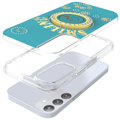 For Samsung Galaxy A16 5G Smiling Glitter Ornament Bling Sparkle with Ring Stand Hybrid Slim TPU + Hard Back Shell Case Cover