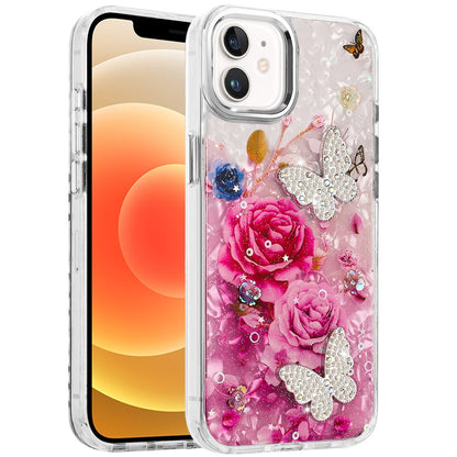 For Samsung Galaxy A36 Epoxy Glitter Flowers Bling 3D Butterfly Fashion TPU Hybrid with Shockproof Protection Case Cover