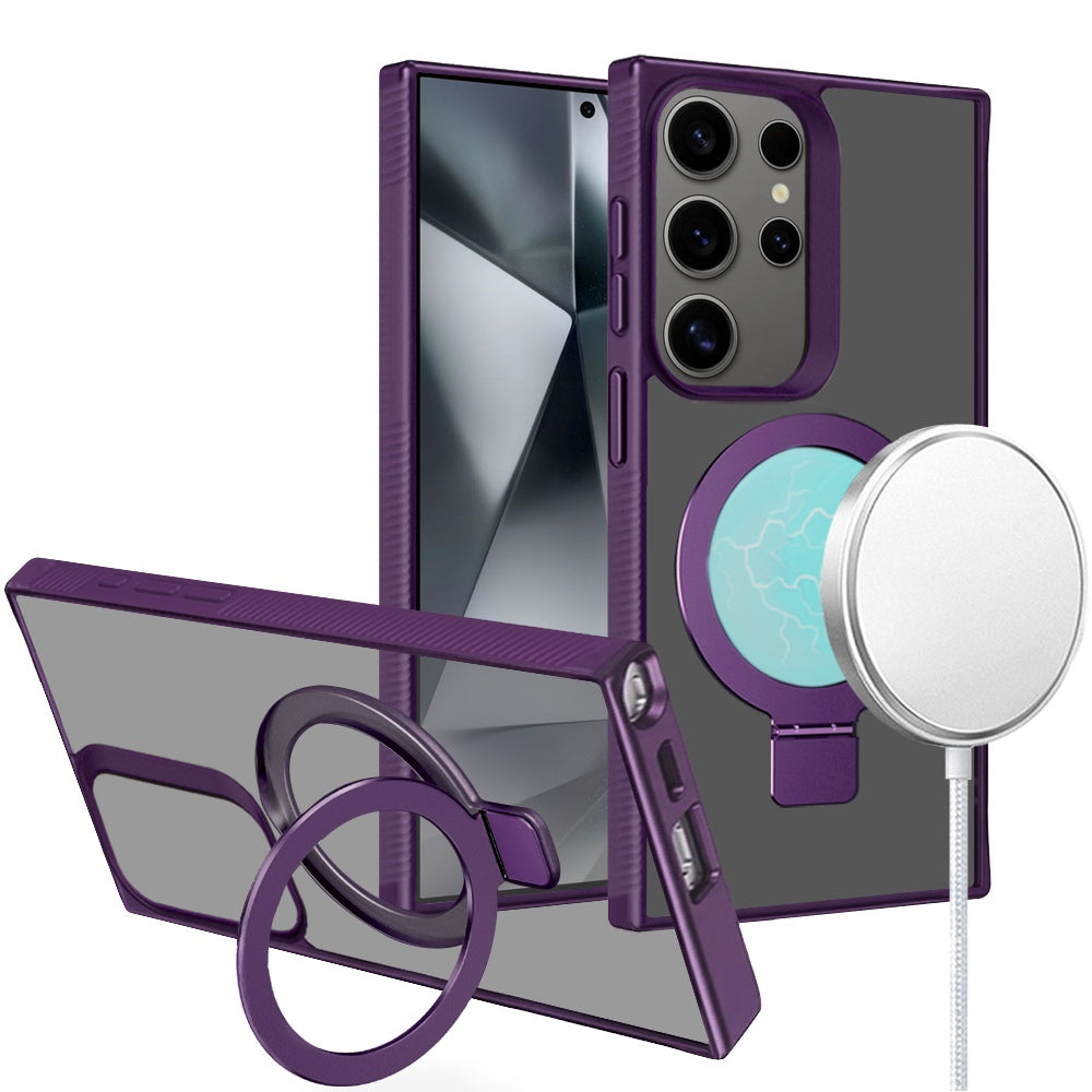 For Samsung Galaxy S25 Ultra Magnetic Circle Kickstand with MagSafe Compatibility, Matte Skin, Rugged Bumper, and Ring Holder Case Cover