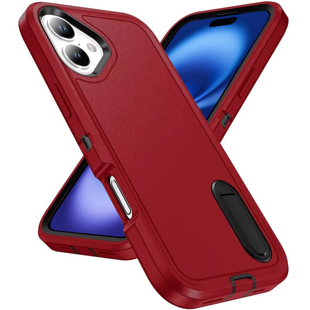 For Apple iPhone 17 Hybrid 3 Layers Hard 3in1 Shockproof with Kickstand Heavy Duty Hard TPU Rubber Anti-Drop Case Cover