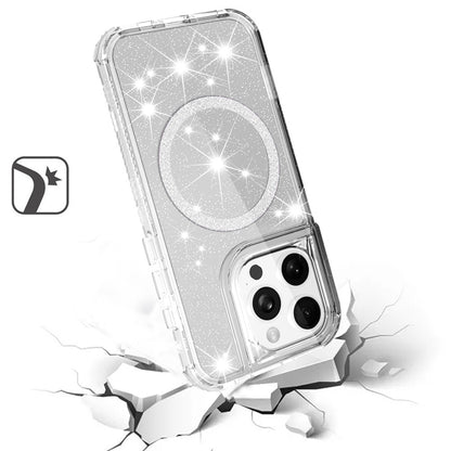 For Samsung Galaxy A37 Magnetic Circle Compatible with Magsafe, Bling Glitter Sparkle 3-in-1 Hybrid Shockproof TPU Bumper Case Cover