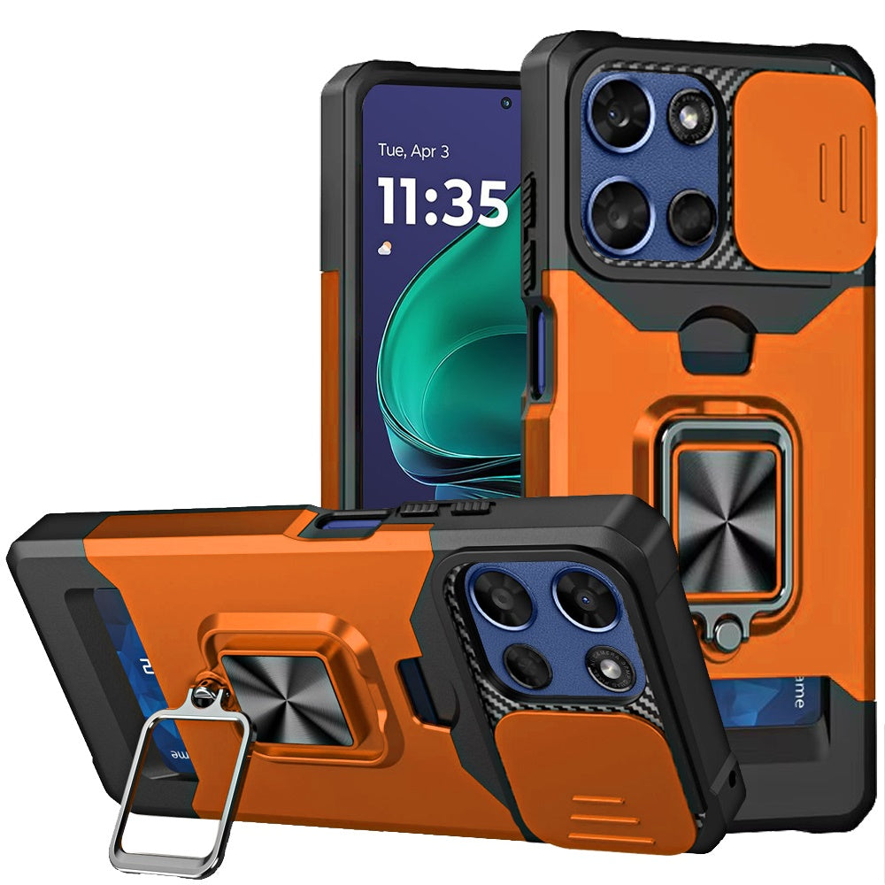 For Motorola Moto G Stylus 5G 2026 /2025 Wallet Case with Ring Stand & Slide Camera Cover Back Credit Card Slot Holder, Military Grade Case Cover Cosmic Orange