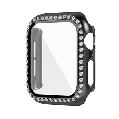 For Apple Watch Size 42mm Luxury Bling Cover Diamond Electroplate Rhinestone Bumper Protective Frame with Tempered Glass Screen Protector Case Cover