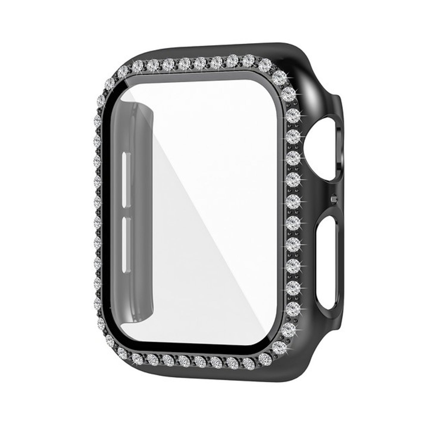 For Apple Watch Size 46mm Luxury Bling Cover Diamond Electroplate Rhinestone Bumper Protective Frame with Tempered Glass Screen Protector Case Cover