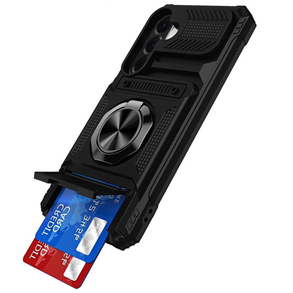 For Samsung Galaxy A57 2X Card Slot Metal Ring Stand Hybrid Shockproof Heavy Duty Drop Protection Multi Functional Design Case Cover