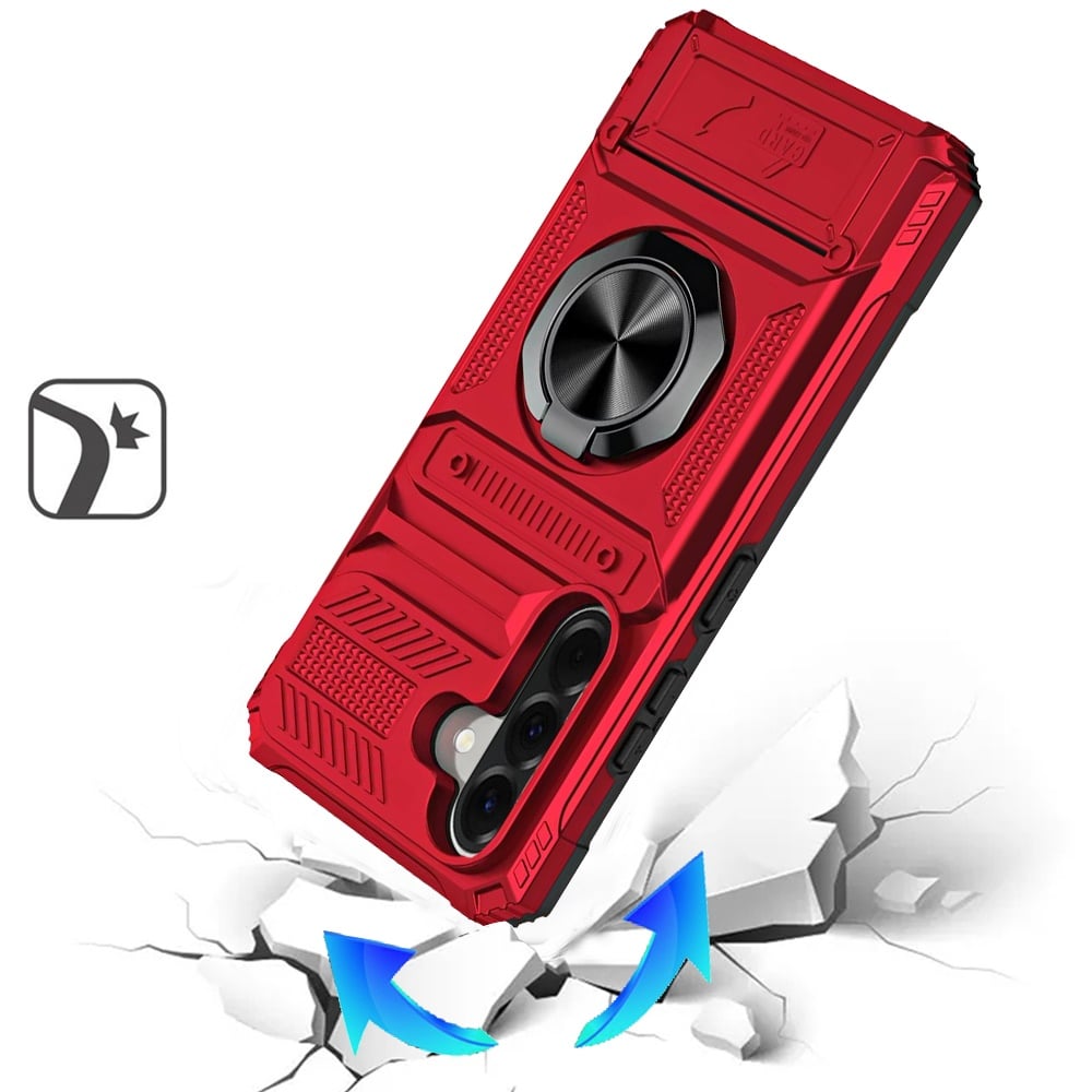 For Samsung Galaxy A37 2X Card Slot Metal Ring Stand Hybrid Shockproof Heavy Duty Drop Protection Multi Functional Design Case Cover