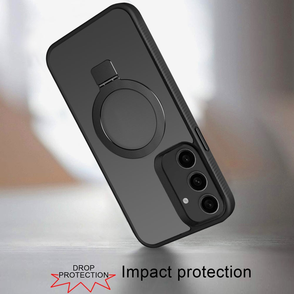 For Samsung Galaxy S23+ / S23 Plus Magnetic Circle Kickstand with MagSafe Compatibility, Matte Skin, Rugged Bumper, and Ring Holder Case Cover Black