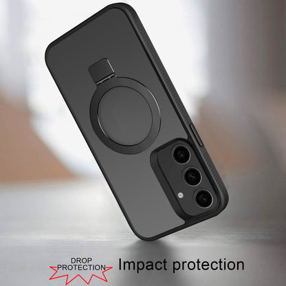For Samsung Galaxy S23+ / S23 Plus Magnetic Circle Kickstand with MagSafe Compatibility, Matte Skin, Rugged Bumper, and Ring Holder Case Cover Black