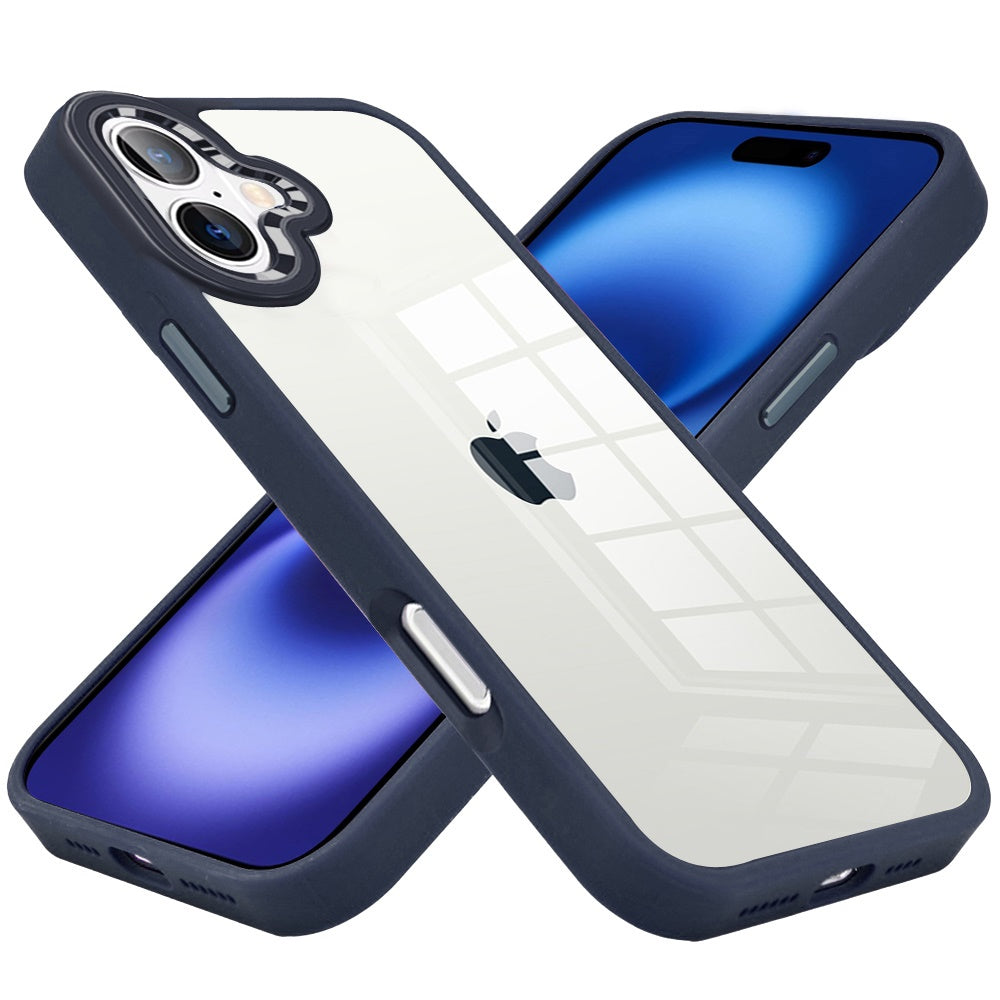 For Apple iPhone 17 (6.3") Slim Fit Hybrid Transparent Thick Acrylic with Metal Buttons Frame Protective Hard PC + TPU Shockproof Case Cover