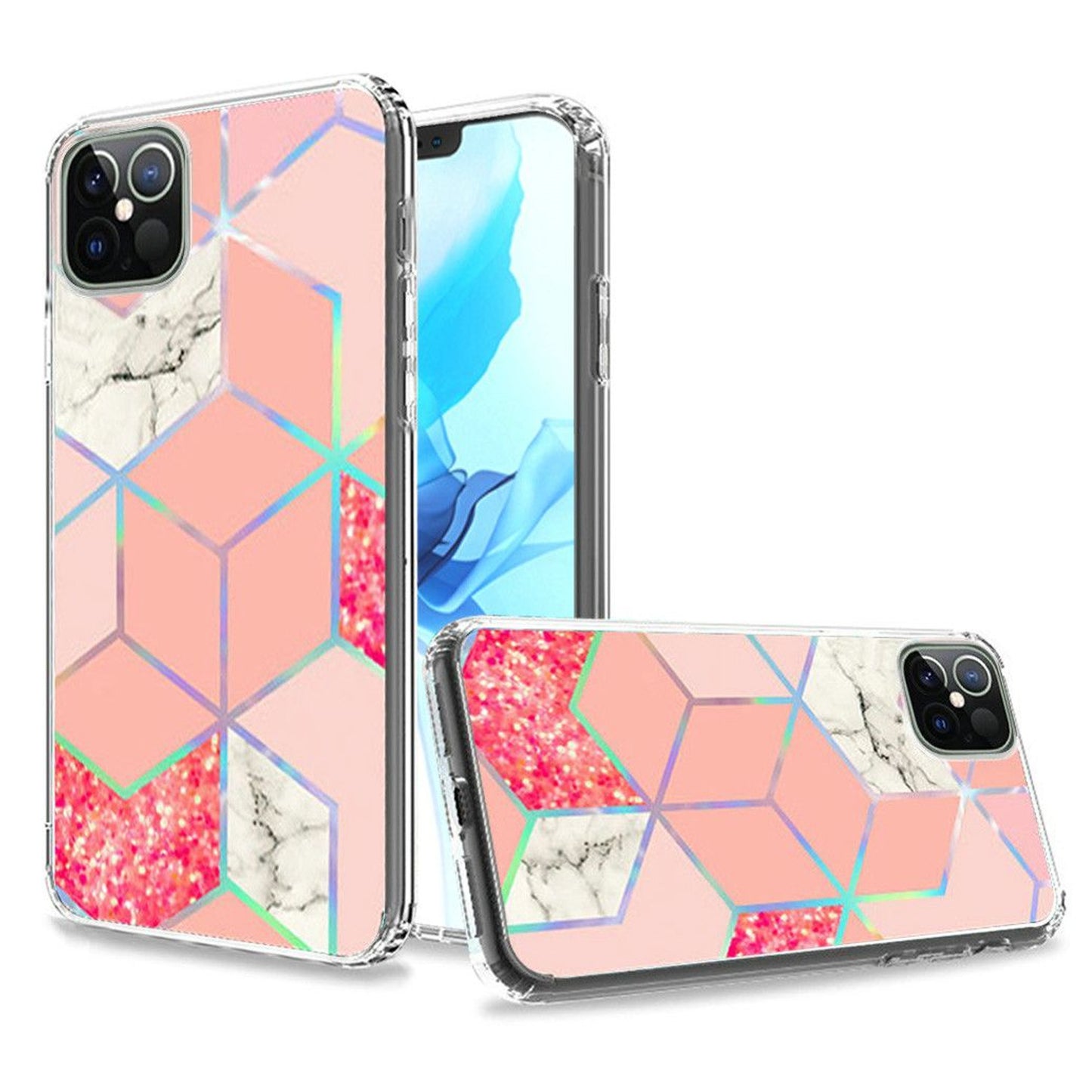 For Apple iPhone 15 Pro (6.1") Stylish Hybrid Fashion Marble Trendy Design Hard Back PC Shockproof TPU Protective  Phone Case Cover