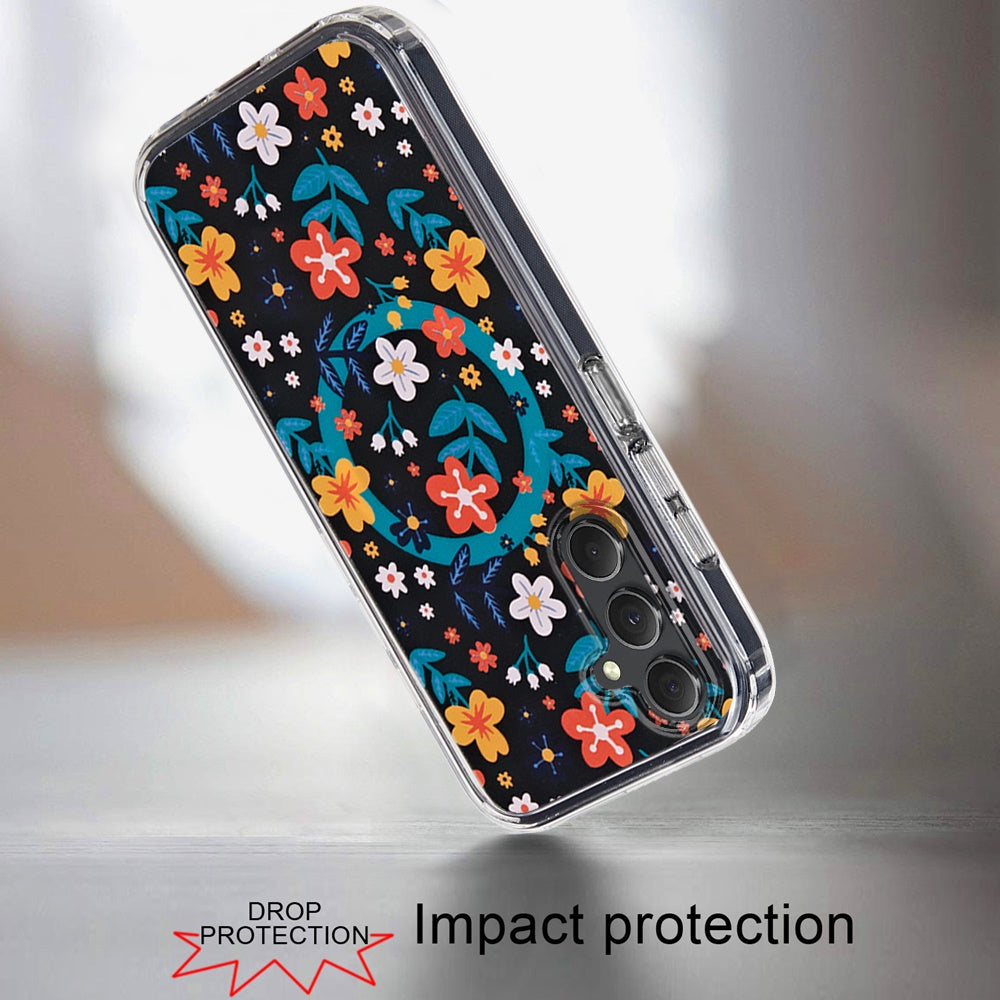 For Samsung Galaxy S25 /S24 Cute Fashion Pattern Design, Durable Shockproof Slim TPU Hard Back, MagSafe Compatible Case Cover Nightly Floral