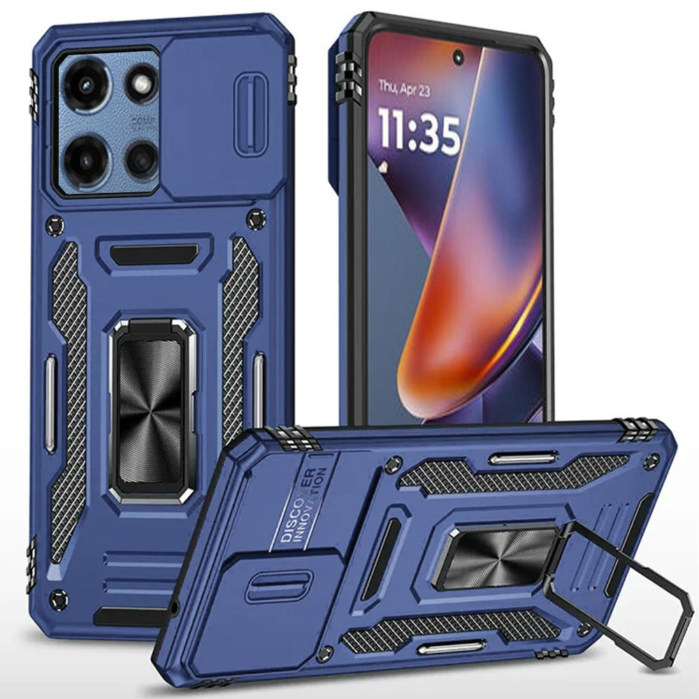 For Motorola Moto G 5G 2025 Tough Hybrid Case with Movable Camera Window & Metal Ring Stand Shockproof Case Cover