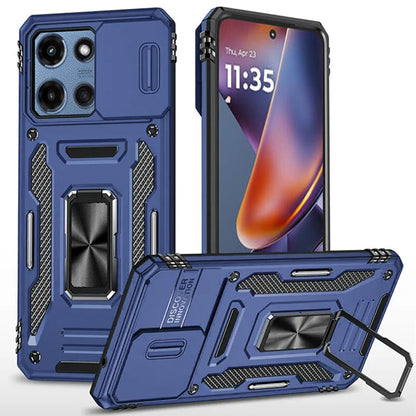 For Motorola Moto G 5G 2025 Tough Hybrid Case with Movable Camera Window & Metal Ring Stand Shockproof Case Cover