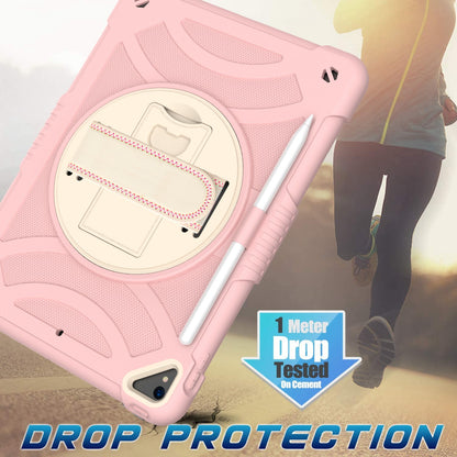 For 3-in-1 Tough Hybrid Shockproof Protector Silicone TPU with Pencil Holder, Kickstand, Hand & Shoulder Strap Rose Gold Pink Tablet Case Cover
