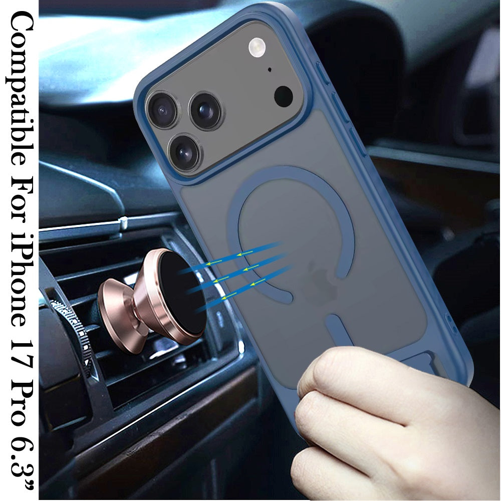 Phone Case for Apple iPhone 17 Pro Matte Magnetic Metal Kickstand Shockproof Grip Anti Slip Durable Protective Heavy Duty Hybrid Cover Royal blue