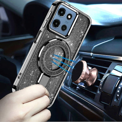 For Motorola Moto G Stylus 5G 2026 /2025 Transparent Glitter Bling Case with Rotating Magnetic Ring Stand, Shockproof Hybrid Case Cover Cosmic Orange
