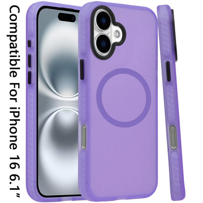 For Apple iPhone 16 (6.1") Matte Skin Hybrid TPU with Magnetic Circle MagSafe Compatible, Military Grade Shockproof Slim Fit Case Cover