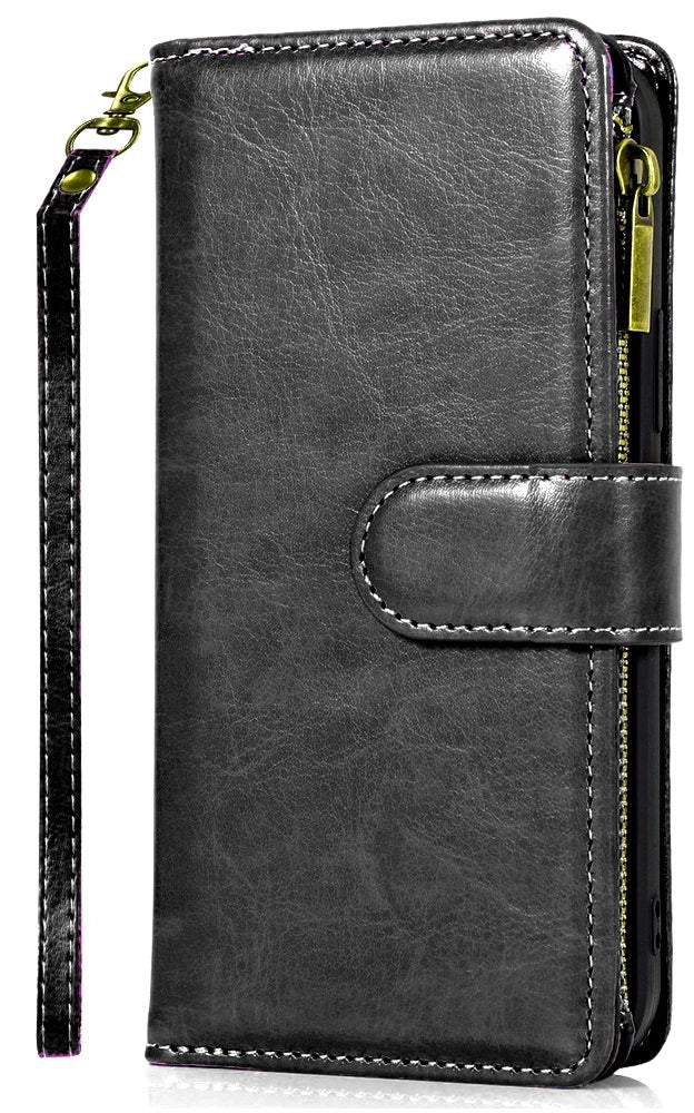 For Google Pixel 9 Pro XL Leather Wallet Case with Zipper, 9 Card Slots, Cash Pocket, Stand & Strap, Clutch Pouch Design Case Cover Black