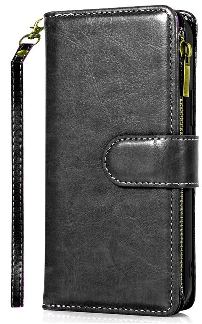 For Google Pixel 9 Pro XL Leather Wallet Case with Zipper, 9 Card Slots, Cash Pocket, Stand & Strap, Clutch Pouch Design Case Cover Black