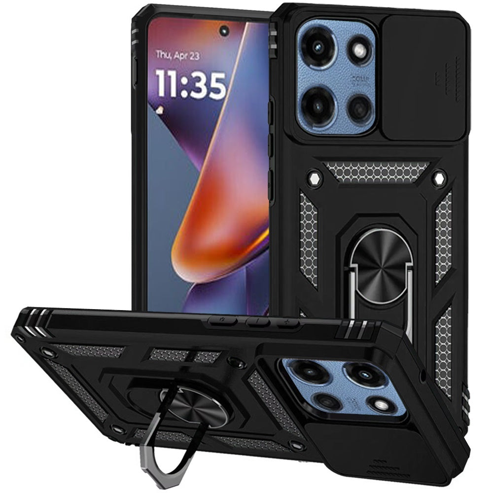 For Motorola Moto G 5G 2026/2025 Hybrid Ring Shockproof with 360° Rotate Ring Kickstand, Camera Lens Protection, Soft Edge Bumper Case Cover