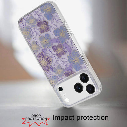For Apple iPhone 17 Pro Stylish Pattern Fashion IMD Printed Design TPU Double Layer Slim Shockproof with Magnetic Back Case Cover Purple Flower