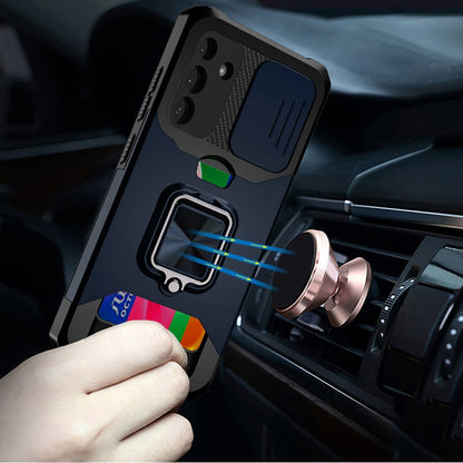 For Samsung Galaxy A26 Wallet Case with Ring Stand & Slide Camera Cover Back Credit Card Slot Holder, Military Grade Case Cover