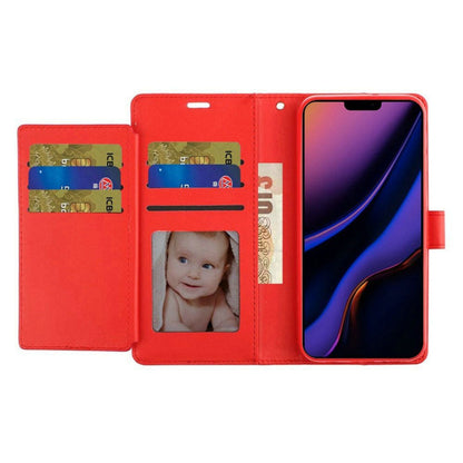 Phone Case for Apple iPhone 16 Wallet Credit Card Holder Leather Grip Shockproof Hybrid Protective Style Durable Flip Pouch Cover Red