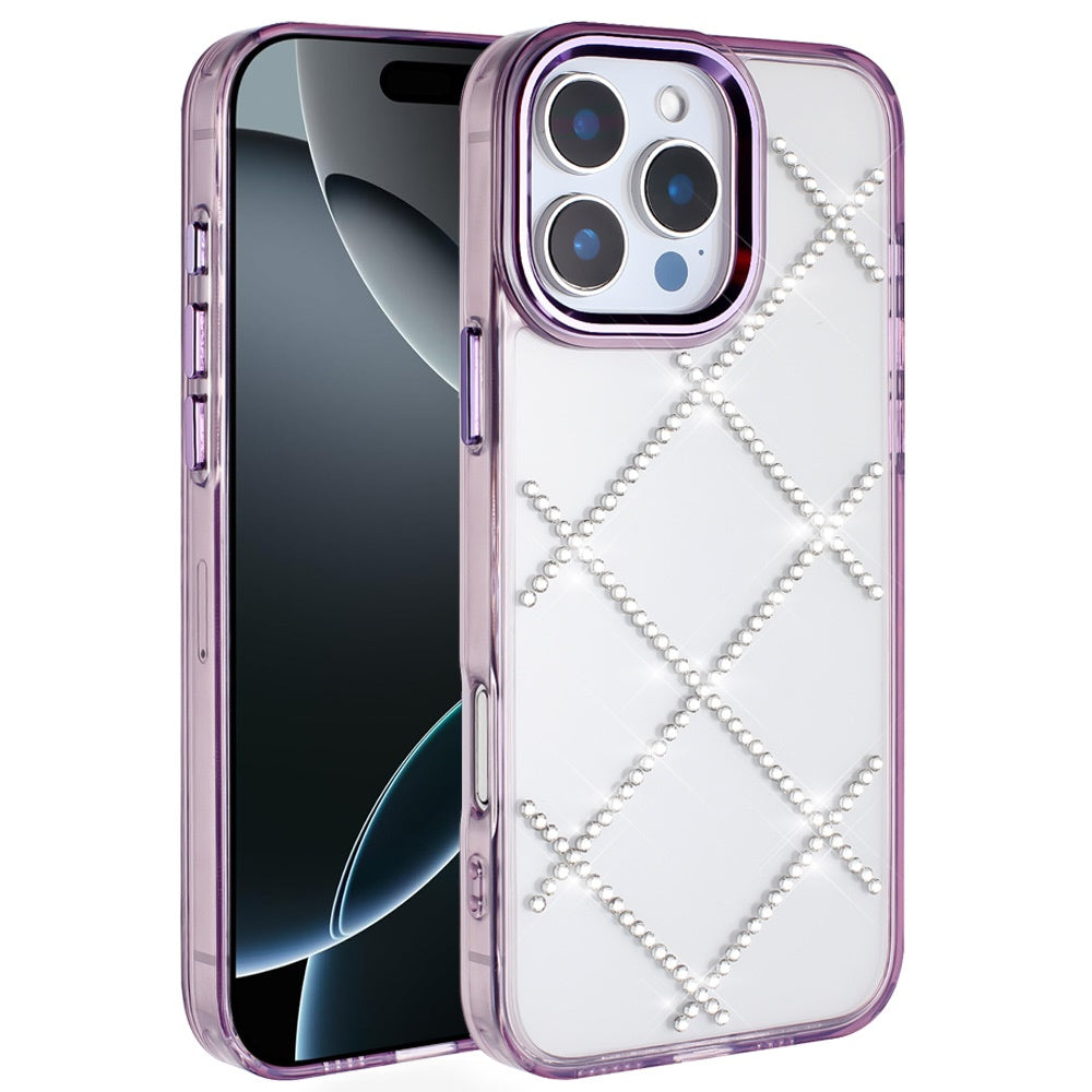 Phone Case for Apple iPhone 16 Pro Max Gem Glitter Diamond Transparent Hard TPU Hybrid Shockproof Protective Colorful Durable Anti Scratch Grip Cover