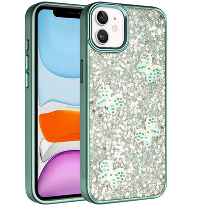 For Apple iPhone 11 Cute Butterfly Crystal Diamond Glitter Case Sparkle Bling Frame Metallic Edges, Shimmer TPU Hybrid Case Cover