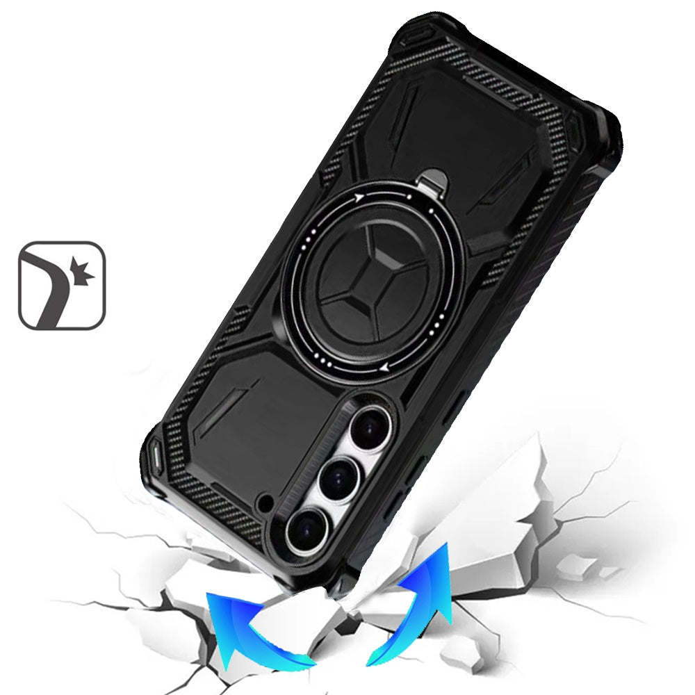 For Samsung Galaxy S22 5G Shockproof Hybrid Magnetic Ring Case - 360° Rotatable Stand with MagSafe Compatibility Case Cover Black