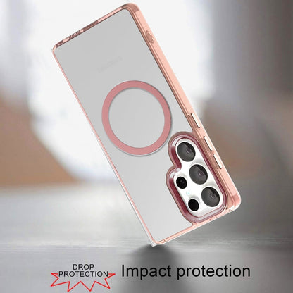 For Samsung Galaxy S24 Ultra Transparent Back Hybrid Case - Magnetic Circle, Color Frame, Metal Buttons, MagSafe Compatible Case Cover